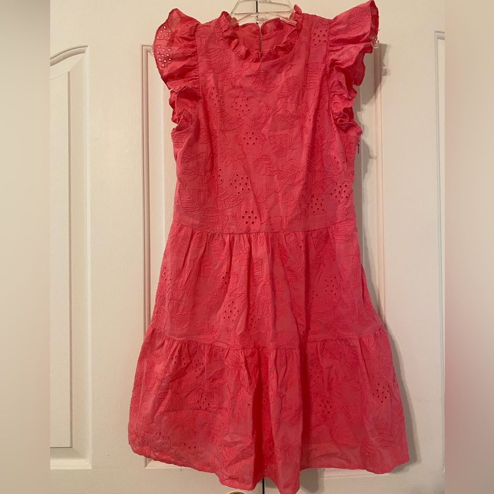 Willa Story Robin Pink Eyelet Embroidered Ruffle Dress Size Small